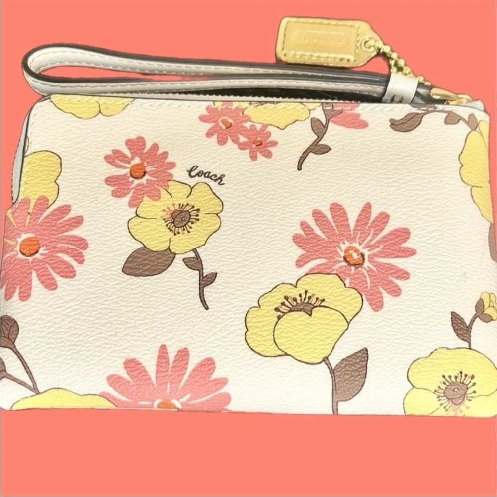 Coach Floral Wristlet in Cream and Pink NWT